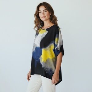 CLARA SUNWOO Black, Yellow, and Blue Artistic Blouse